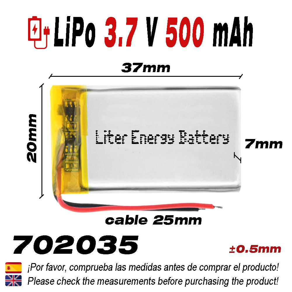 DronePost Bater/ía 503035 LiPo 3.7V 500mAh 1S para tel/éfono port/átil v/ídeo mp3 mp4 luz led